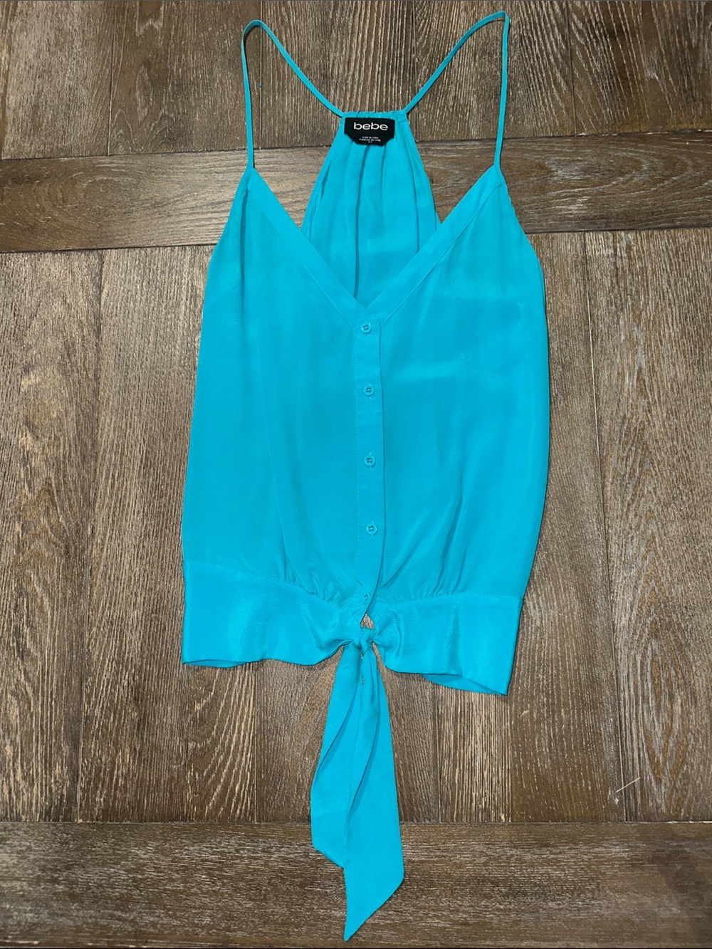 Bebe Teal Button Front Tie Hem Cami Tank Top Small Y2K Sleeveless